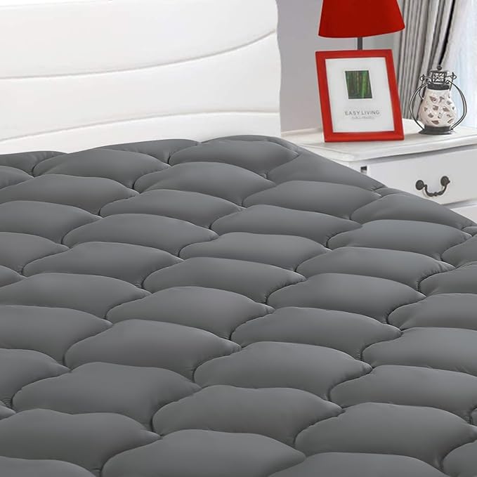 LEISURE TOWN King Mattress Pad Fitted Quilted Cotton Mattress Cover Cooling Soft Pillow Top Mattress Topper with Down Alternative Filling Mattress Protector with 8-21 Deep Pocket (78x80 Inche Grey)