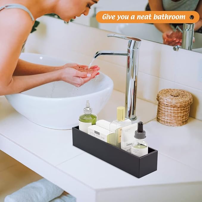 Black Bamboo Drawer Organizer - Silverware&Utensil Holder Organizer for Kitchen Drawers, Multi-Use Drawer Dividers Boxes for Bathroom Counter，Cabinet, Garage, Office Desk, Makeup, Jewelry (12"3"2.5")