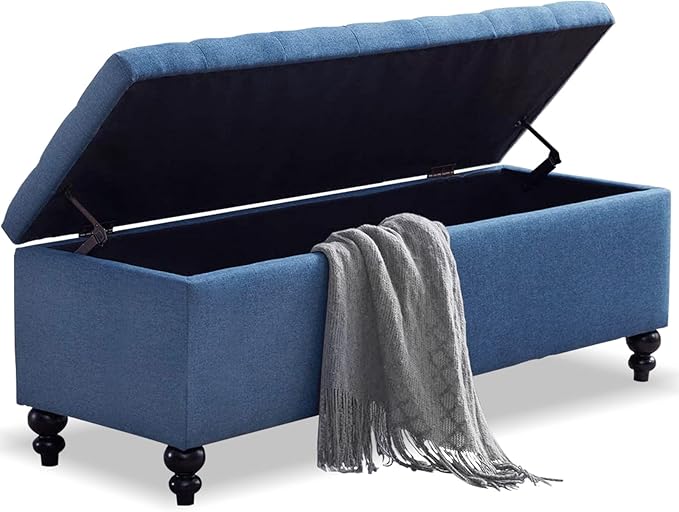 Storage Ottoman 50.2 Inches Upholstered Fabric Storage Ottoman Bench，Button Tufted Ottoman with Storage for Living Room (Blue-TP)