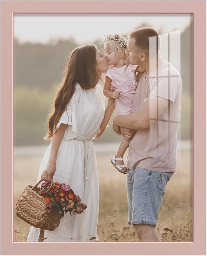 Renditions Gallery 11x14 inch Picture Frame High-end Modern Style, Made of Solid Wood and High Definition Glass Ready for Wall and Tabletop Photo Display, Pink Frame