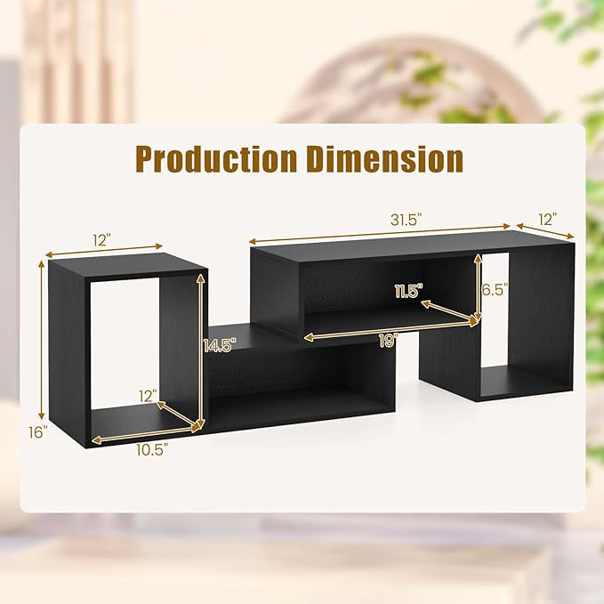 GOFLAME 2 Pieces TV Stand, Modern Entertainment Center for TVs up to 55 Inches, Free Combination Bookcase for Storage & Display, TV Console Table for Living Room, Bedroom, Black