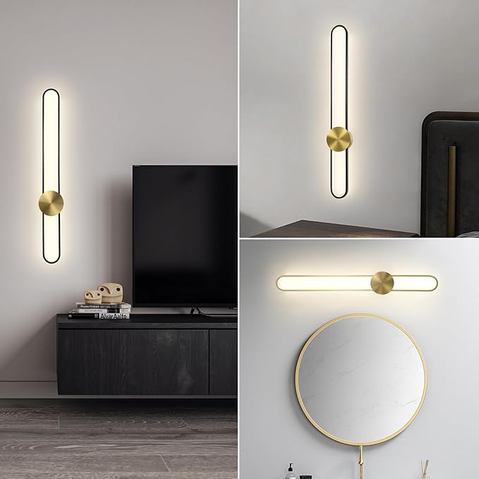 JAYMP Modern Wall Sconce 4000K Dimmable LED Wall Light Fixture, Hardwired Wall Lamp for Living Room, Dining Room, Bedroom, Hallway, Lobby, Entryway, 1 Pack (Brushed Black, H110cm/43.3inch)