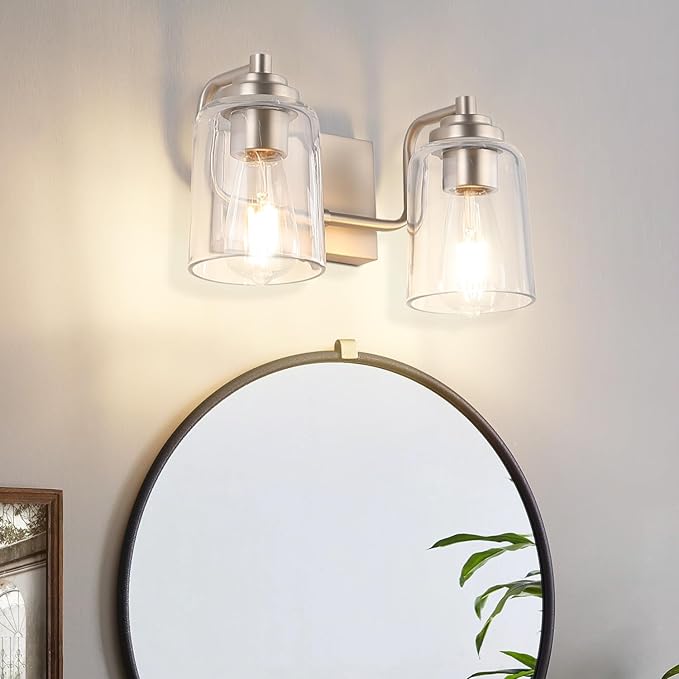 SOLFART Brushed Nickel Vanity Light 2 Light Bathroom Vanity Light Bathroom Lights Vanity Light Fixtures Wall Lights Over Mirror