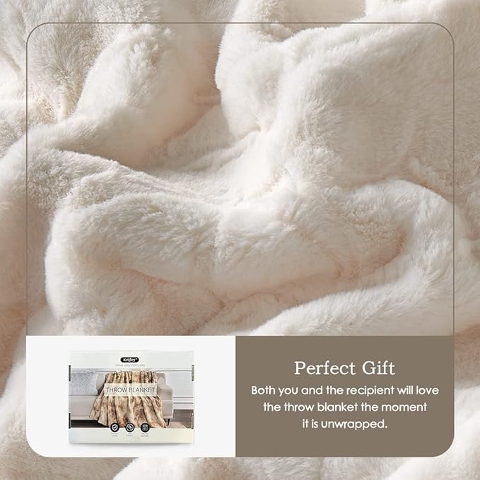 Krifey Oversized Faux Fur Blanket, Super Soft Cozy Blanket, Luxury Fluffy Throw Blanket Fuzzy Bed Throw, Plush for Women, Cream 60" x 80"