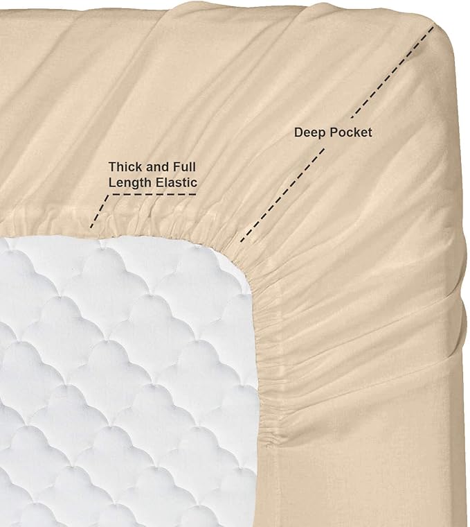 Clara Clark Bed Sheets, Premier 1800 Series 4 Piece Bed Sheet Set, Deep Pocket, Wrinkle, Fade, Stain Resistant, Luxury Soft Bedding Sheets & Pillowcases, Twin, Beige Cream