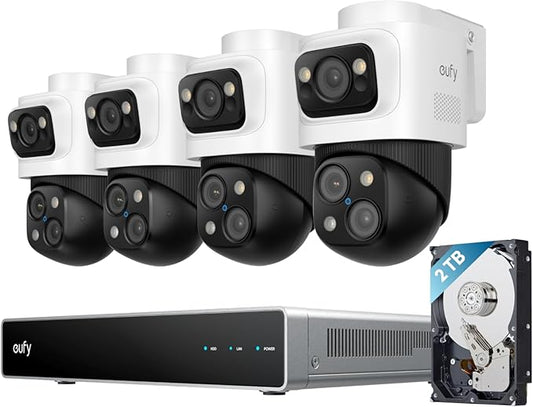 eufy 4K NVR Security Camera System S4 Max, PoE Wired, 24/7 Recording, Triple Lens Bullet-PTZ Cam, 360° PTZ, Up to 16CH, Cross-Cam Tracking, 8× Auto Zoom, Smart Video Search, 2TB HDD