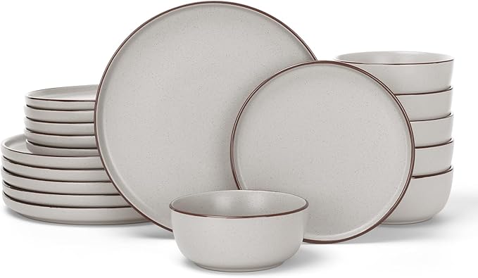 Famiware Mercury Plates and Bowls Sets, 18 Pieces Stoneware Dinnerware Sets, Dishes Set for 6, Microwave and Dishwasher Safe, Light Grey