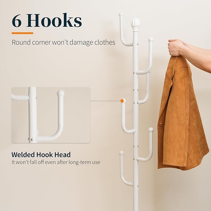 Yoobure Coat Rack Freestanding with Natural Marble Base - Cactus Coat Tree with 6 L-shaped Hooks, Heavy Duty Coat Hanger Stand, Metal Coat Rack Stand for Entryway, Hall Tree for Jacket/Hat/Clothes/Bag