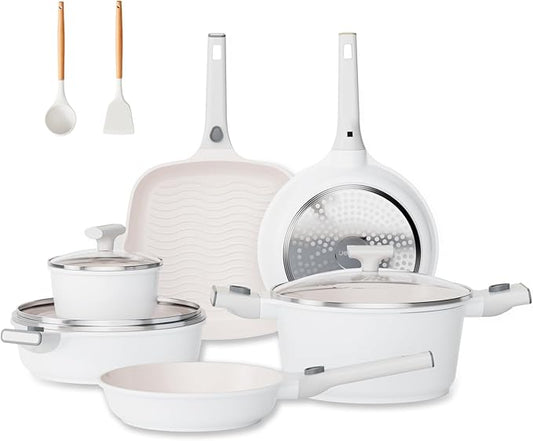 JEETEE 22pcs NonStick Ceramic Induction Cookware Sets, Pots and Pans With Removable Handles, Kitchen Non Toxic Pot Sets PFAS & PFOA Free