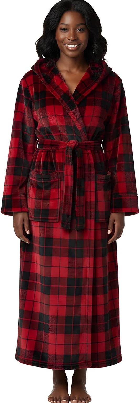Alexander Del Rossa Womens Robe, Long Plush Bathrobe with Hood, Hooded Robes for Women Plus Size Bath Robe