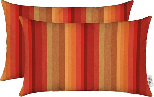 RSH DECOR: Sunbrella Lumbar Throw Pillows Set of 2 | 20" x 12" | Water and Fade-Resistant Performance Fabric | Outdoor Pillow Covers with Down-Alternative Inserts | Astoria Sunset