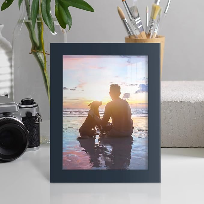 Renditions Gallery 6x8 inch Picture Frame High-end Modern Style, Made of Solid Wood and High Definition Glass Ready for Wall and Tabletop Photo Display, Navy Frame