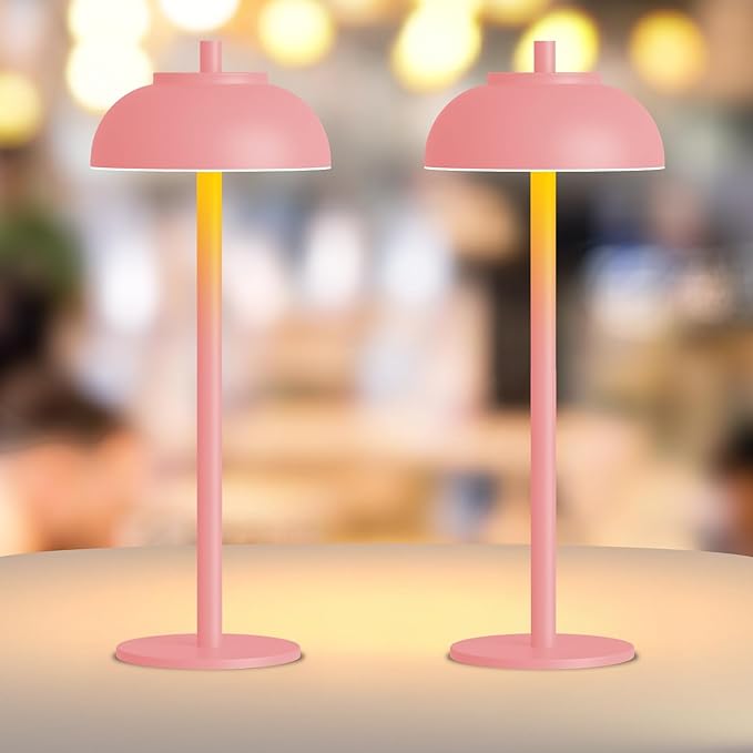 Pink Table Lamp Set of 2 Rechargeable,Table Lights Battery Operated-IP65 Waterproof-for Outdoor Patio/Restaurants/Home/Dinner/Table Lighting-Touch Control & Dimmable