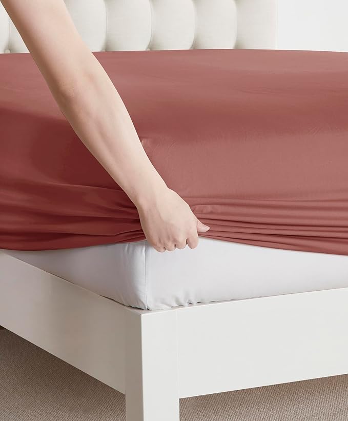 Clara Clark Bed Sheets, Premier 1800 Series Bed Sheet Set, Deep Pocket, Wrinkle, Fade, Stain Resistant, Luxury Soft Bedding Sheets & Pillowcases, King, Pink Clay