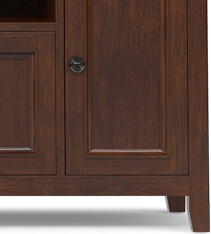 SIMPLIHOME Amherst 72-inch Wide Solid Wood TV Stand in Russet Brown, Transitional-Style Media Console for Living Room with Cable Management and Adjustable Shelves, Fits 80" TVs