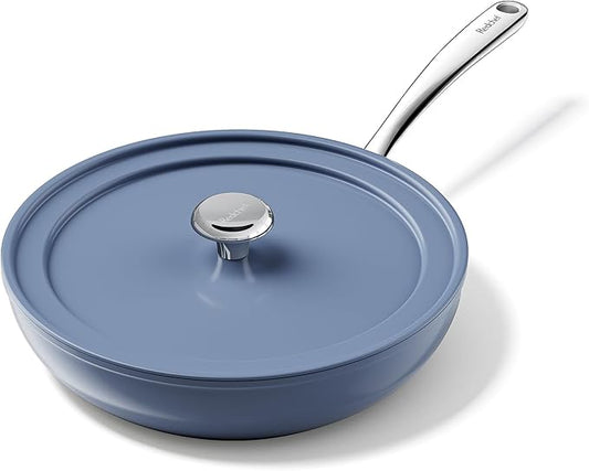 Redchef Ceramic Deep Saute Pan with Lid, Large Jumbo Cooker, 11 Inch Frying Pans Nonstick with Stay Cool Handle, Non Toxic Cooking Skillet, Kitchen, Induction Dishwasher Safe, PFOA & PFAS Free(Blue)