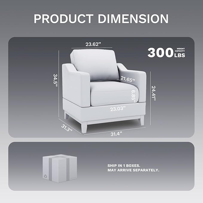 COLAMY Accent Single Sofa Chair with Arms,Comfy Upholstered Reading Accent Chairs for Bedroom,Single Sofa Chair with Wood Legs (Dark Grey)