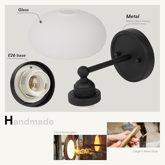 Vintage Industrial Sconce Wall Lighting with Milk White Glass Shade, Bathroom Vanity Wall Mounted Lamp Fixture for Living Room Bedroom Stairwells