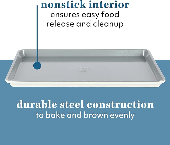 Sur La Table Kitchen Essentials Bake Sale Large 18 X 13 Inch PFA Free Ceramic Nonstick Cookie/Baking Sheet - Linen White