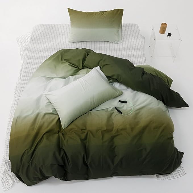 CLOTHKNOW Green White King Size Comforter Set Olive Green Gradient Bedding Comforter Sets Soft Olive Comforter with 2 x Pillow Cases