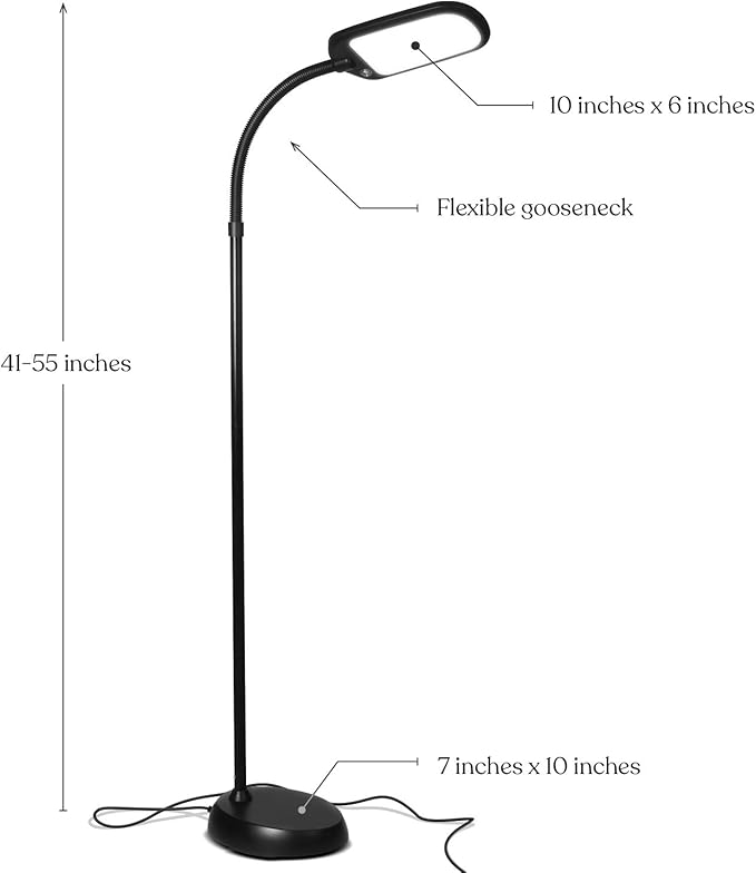 Brightech Litespan Slim LED Floor Reading Lamp - Tall with Adjustable Gooseneck, Dimmable for Living Rooms, Offices & Bedrooms - Black