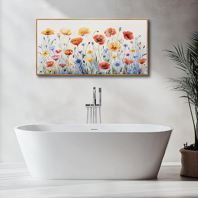 PHAOHUAXM Large Framed Canvas Wall Art For Living Room Wall Decoration For Bedroom Abstract Ink-Wash Flower Painting Wood Frame Dining Room Decor Artwork Prints Home Decor Ready To Hang 20"X40"