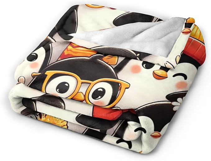Funny Penguin Blanket Soft Warm Cute Kawaii Penguin Plush Throw Blanket Cozy Flannel Fuzzy Fleece Bedding Stuff Animal Decor Blanket Gifts for Lover Girls Boys Kids Teens Adults Women 40"x50"