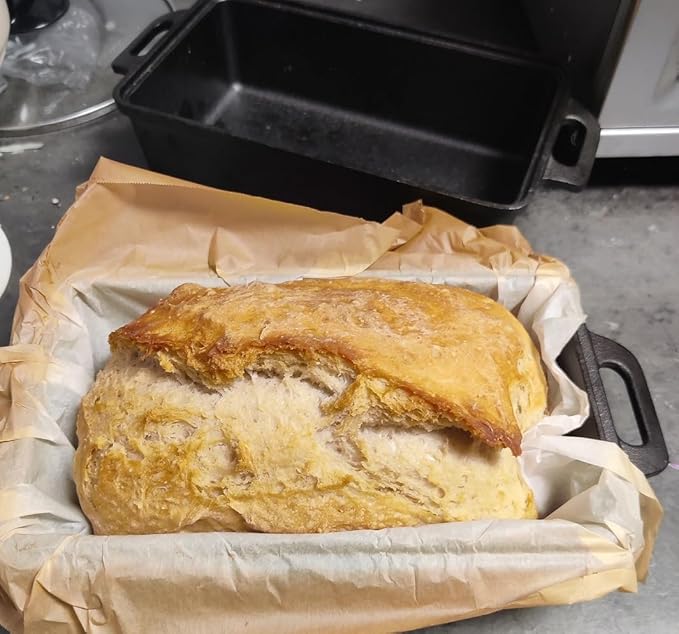 2-In-1 Cast Iron Oven Pan - 9"x5" Durable Loaf Pans Rectangular Baking Pan with Banneton Bread Proofing Basket set for home baking, 2 Piece Set -1.8 QT×2 Pcs (Stainless steel mats, Bread Pan 4 Set)