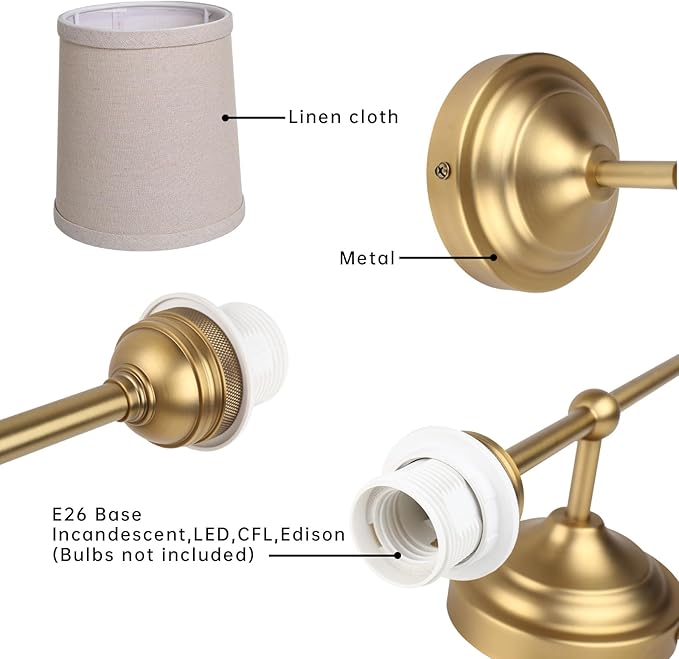 Antique Finish Sconce Wall Lighting Fixture with Linen Fabric Shade, E26 Hardwired Indoor 1-Light Wall Mounted Lamp for Living Room Bedside Nightstand Light Vanity Bathroom