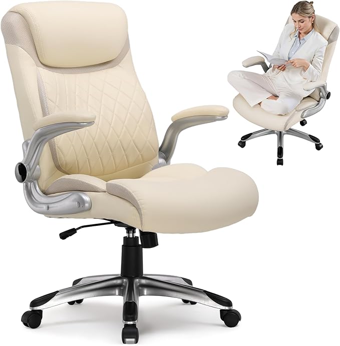 GTRACING Big and Tall High Back Office Chair 400LBS Wide Leather Executive Chair Height Adjustable Lumbar Support & Armrests, Comfy Desk Gaming Chairs Computer Swivel Chair, Beige