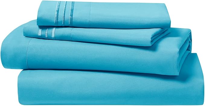 Clara Clark Bed Sheets, Premier 1800 Series 4 Piece Bed Sheet Set, Deep Pocket, Wrinkle, Fade, Stain Resistant, Luxury Soft Bedding Sheets & Pillowcases, Twin, Beach Blue