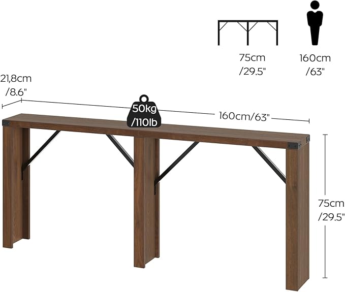 Console Table, 63" Long Behind Couch Sofa Table, Entryway Table, Farmhouse Console Table for Narrow Spaces, Hallway, Living Room, Mocha CT30BV