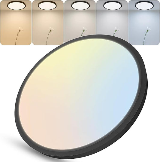 Ø15.8 Inch 32W 3520LM Dimmable LED Flush Mount Ceiling Light, 5 CCT Selectable (2700K-6500K), Ultra-Thin Round Fixture for Kitchen Bedroom Laundry Hallway, Black