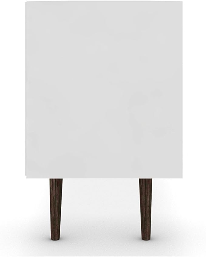 Manhattan Comfort Liberty Collection Mid Century Modern TV Stand With Three Shelves, One Cabinet and One Drawer With Splayed Legs, White/Wood, Large, Model:202AMC69