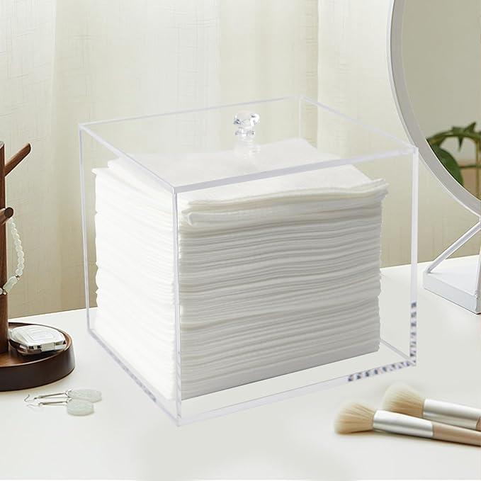 Face Towel Box, Acrylic Facial Disposable Towelettes Holder Container for XL Face Towels and Protects from Dust, Clear