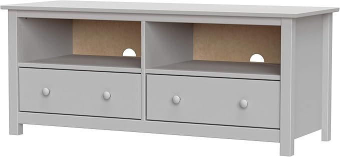 Handcrafted Solid Oak TV Stand Entertainment Center - Elegant Gray Media Console with Spacious Storage Drawers & Open Shelves - Sturdy Wood Cabinet Fits TVs up to 55 Inches