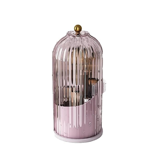 GAXmi Makeup Brush Holder with Lid Cosmetic Tools Organizer 360 Rotating Waterproof Dustproof Beauty Brushes Storage for Vanity, Pink-Purple
