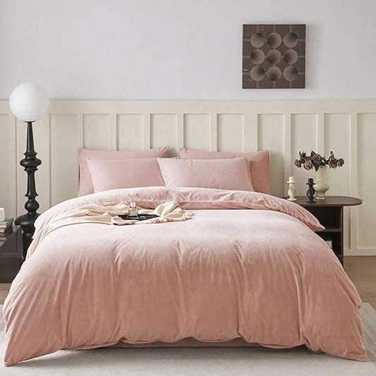 CLOTHKNOW Pink Fluffy Twin/Twin XL Comforter Set Velcet Bedding Comforter Sets Soft Pink Comforter with 2 x Pillow Cases