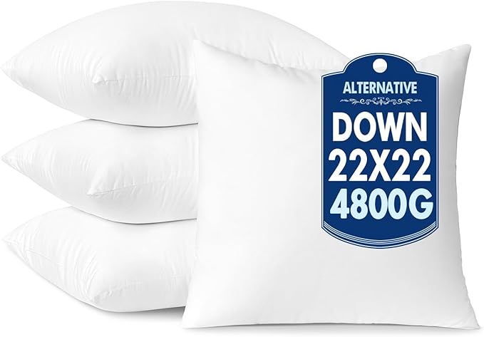 MIULEE 22x22 Down Alternative Pillow Inserts,Pack of 4 Throw Pillows 22 x 22 Inch Body Bed Sleeping Ultra Soft Fluffy Form for Sofa Couch Bed