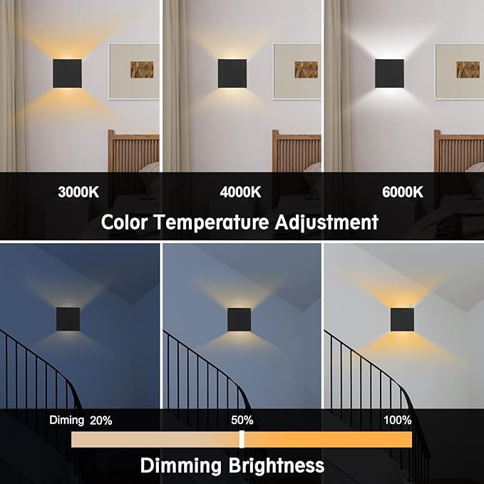 HEQIQEH Modern Style Battery Operated Wall Sconces, LED Cube Indoor Up and Down Wall Lamp with Remote Control, Dimmable Cordless Wall Lighting Fixtures for Living Room,Bedside (Black - 3 Pack)