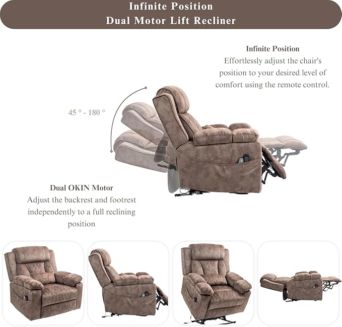 Big Man Power Lift Recliner for Elderly Adults 28 Inch Wide Seat, Lay Flat Lift Chair with Heat Massage, Flip Arm Storage Cup Holders, USB Type C Charging, 400 lbs