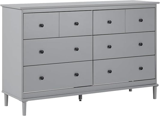 Walker Edison Modern 6-Drawer Solid Wood Dresser Bedroom Storage, 57 Inch, Grey