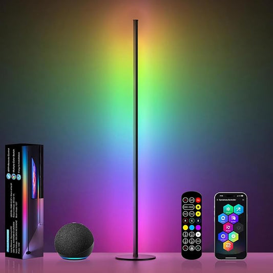 Corner Floor Lamp, RGB IC Smart Corner Lamp Work with Alexa 55", APP & Remote Control with Music Sync, 16 Million Colors & Timer, Color Changing Ambient Lighting for Living Room Bedroom Game Room