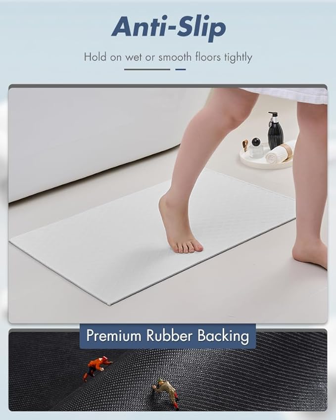 AMOAMI Ultra Thin Bathroom Rugs, Rubber Backed Bath Mats for Bathroom Non Slip, Absorbent Bathroom Mat for Floor, Shower, Sink (17"x28", White)