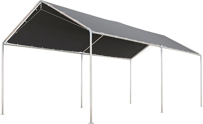 Outsunny 10'x20' Carport Heavy Duty Galvanized Car Canopy with Included Anchor Kit, 3 Reinforced Steel Cables, Grey