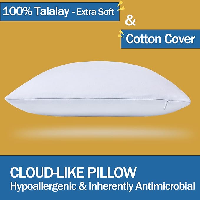 Talalay 100% Natural Premium Latex Pillow,Bed Pillow for Sleeping with Removable Cotton Cover, Helps Relieve Pressure, Breathable, Pressure Relief, Durable, Best Gift (Queen Size)