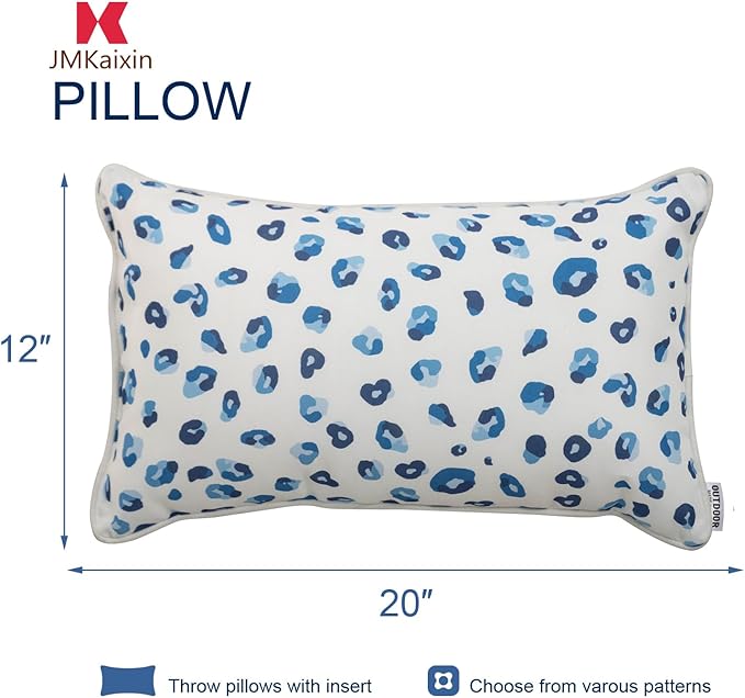 Pack of 2 Patio Lumbar Pillows, 12"x20" Fade Resistant Outdoor Waterproof Lumbar Pillow with Inners, Decorative Garden Lumbar Cushions for Home Patio Terrace Sofa Use