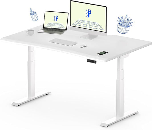 FLEXISPOT E6 Pro Oval Leg Dual Motor 3 Stages Standing Desk 48x30 Inch Skin-Friendly Electric Height Adjustable Whole-Piece Sit Stand Up Desk 150KG Load Capacity (White Frame + White Desktop)