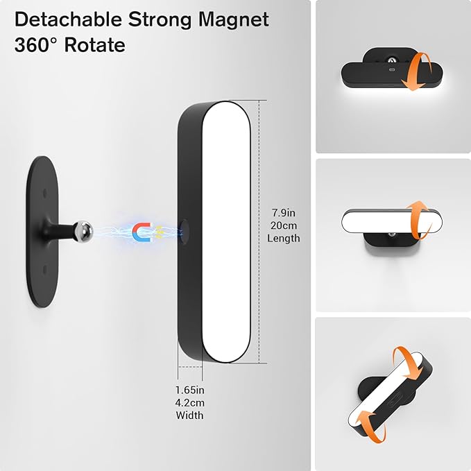 Wall Light, Wireless Battery Operated Wall Sconce for Bedroom, LED Rechargeable Wall Lamp for Paintings, 5 Colors Stick on Wall Mounted Lamp for Reading, Living Room