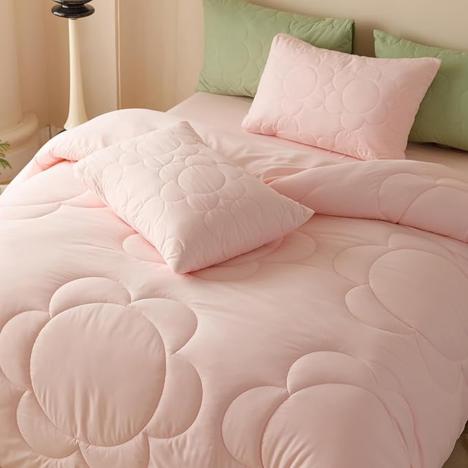 Luxlovery Baby Pink Sunflower Comforter Set Cal King Floral Quilts Blush Pink Bedding Comforter Set Boho Farmhouse Big Flowers Farmhouse Soft Breathable Comforter